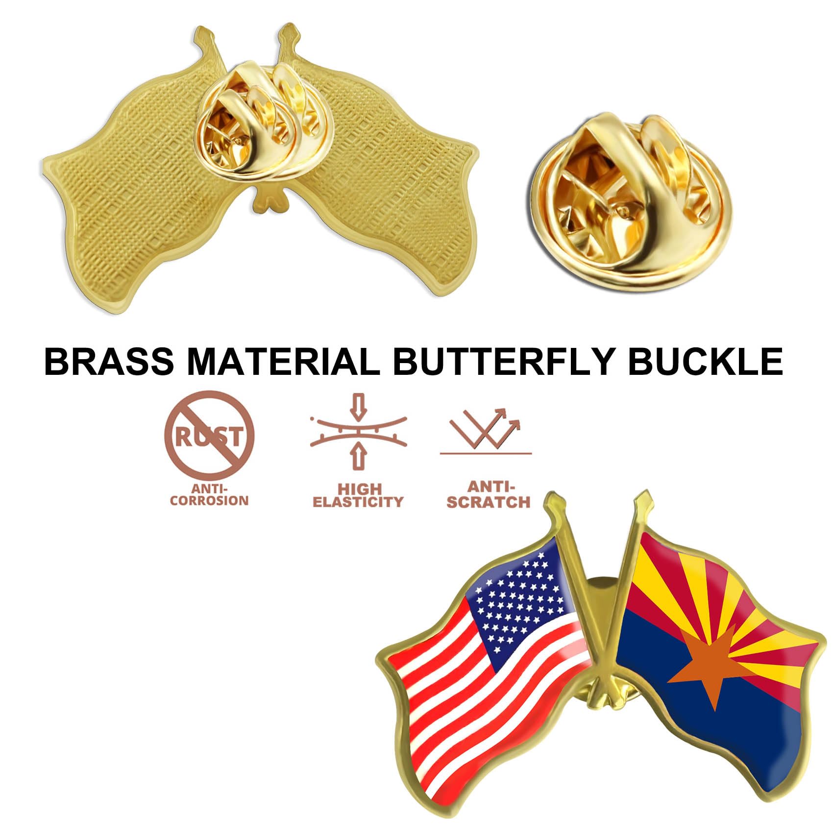 6/ Pack-American State Arizona Flag Lapel Pins Bulk -1.5” United States America US USA AZ Badge for Men Women Patriotic Souvenir - Image 3
